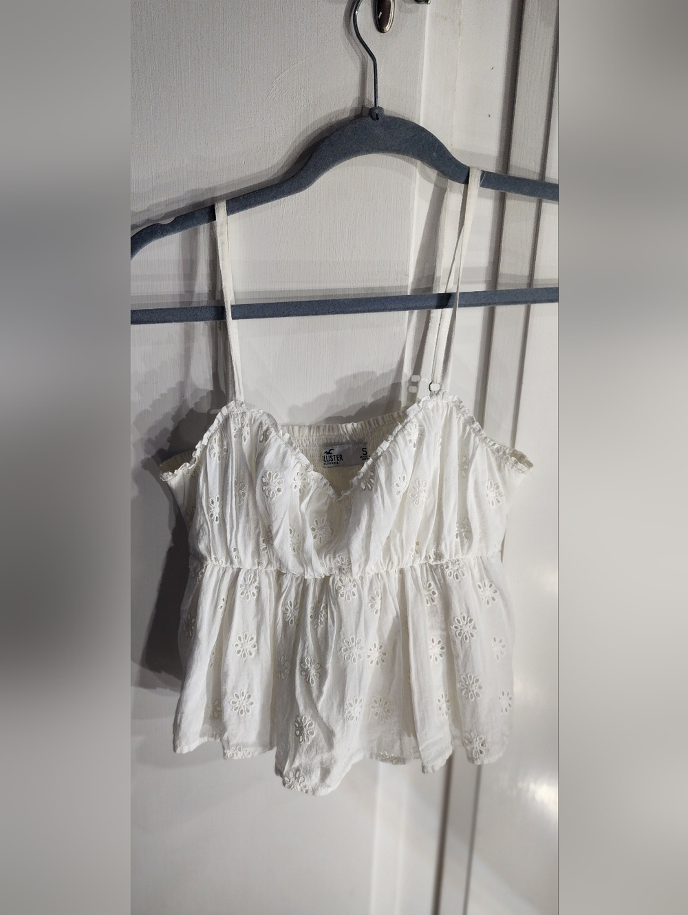 Hollister White Eyelet Spaghetti Strap Peplum Top Size S